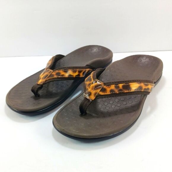 Tide Foot Flop Thong Sandal Brown Leopard Print Straps Womans 6. Arch Support.. - Picture 1 of 10